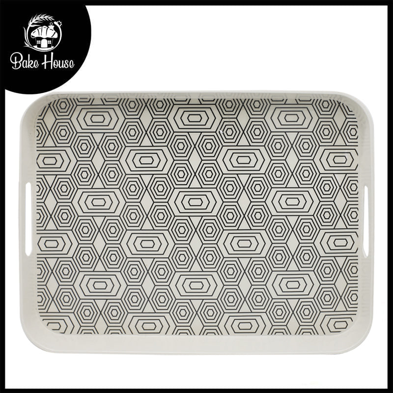Geometric Pattern Bamboo Fibre Rectangular Deep Serving Tray 33x26cm
