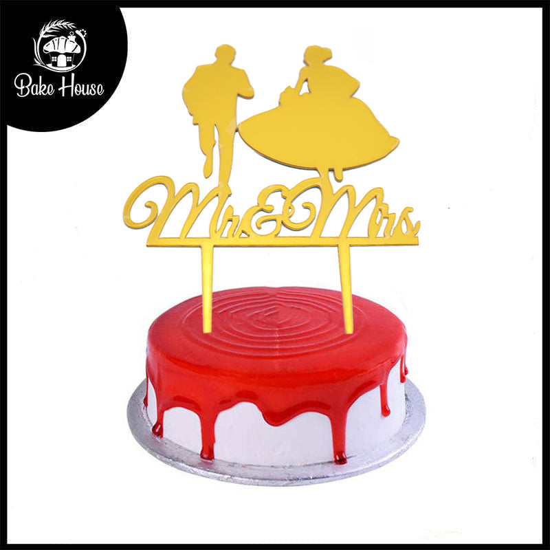 Mr & Mrs Running Couple Cake Topper Golden