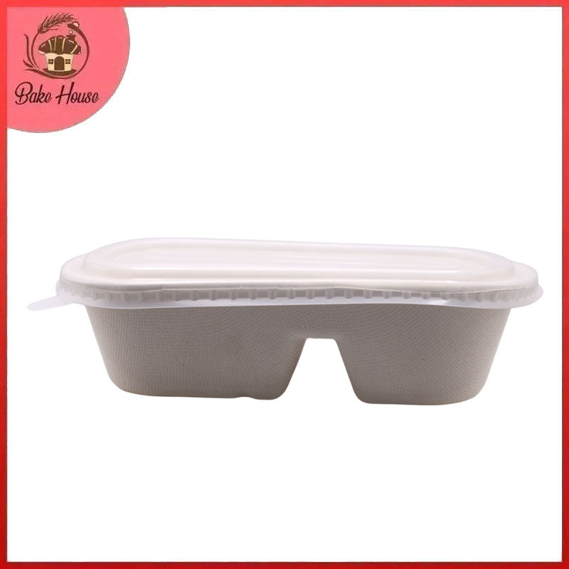 Sugarcane Bagasse Oval Lunch Box 2 Compartments
