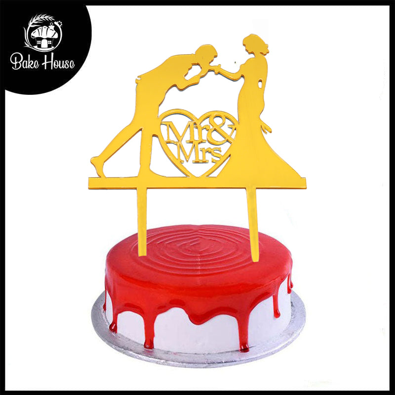 Mr & Mrs Couple Cake Topper Golden