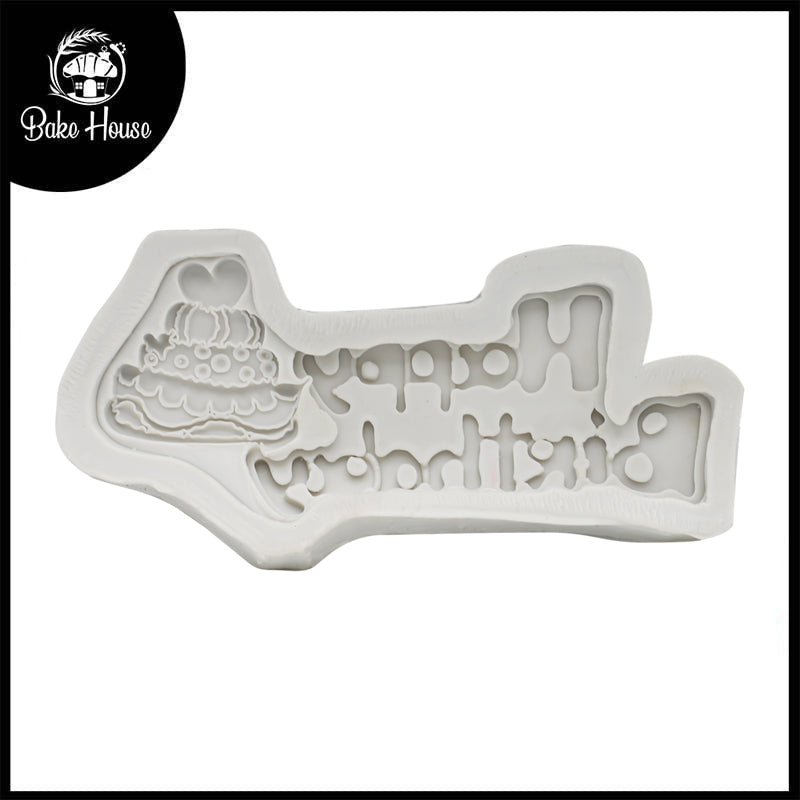 Happy Birthday With Heart Cake Design Silicone Fondant Mold