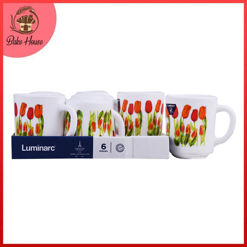 Luminarc Tulip Flower Design Tea, Milk And Coffee Drinking Cups 6 Pcs Set