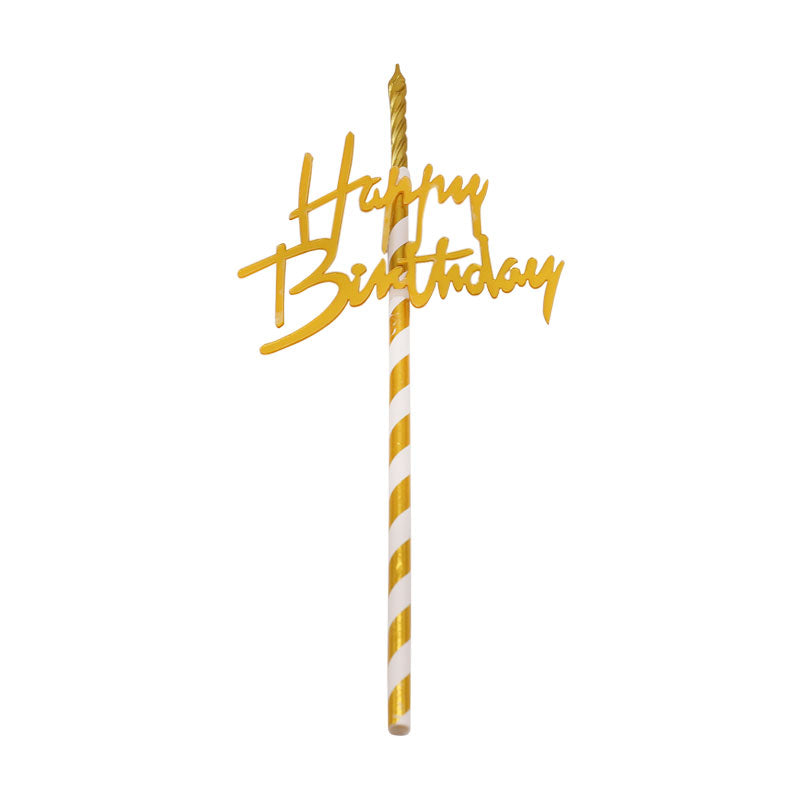 Happy Birthday Cake Topper Golden In Candle Design