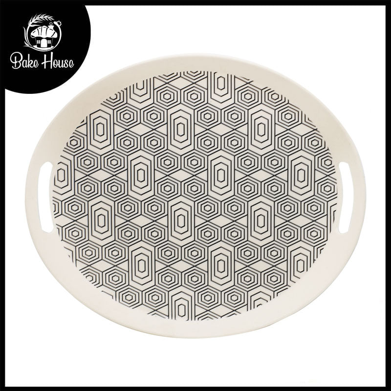 Geometric Pattern Bamboo Fibre Oval Serving Tray 36x30.5cm