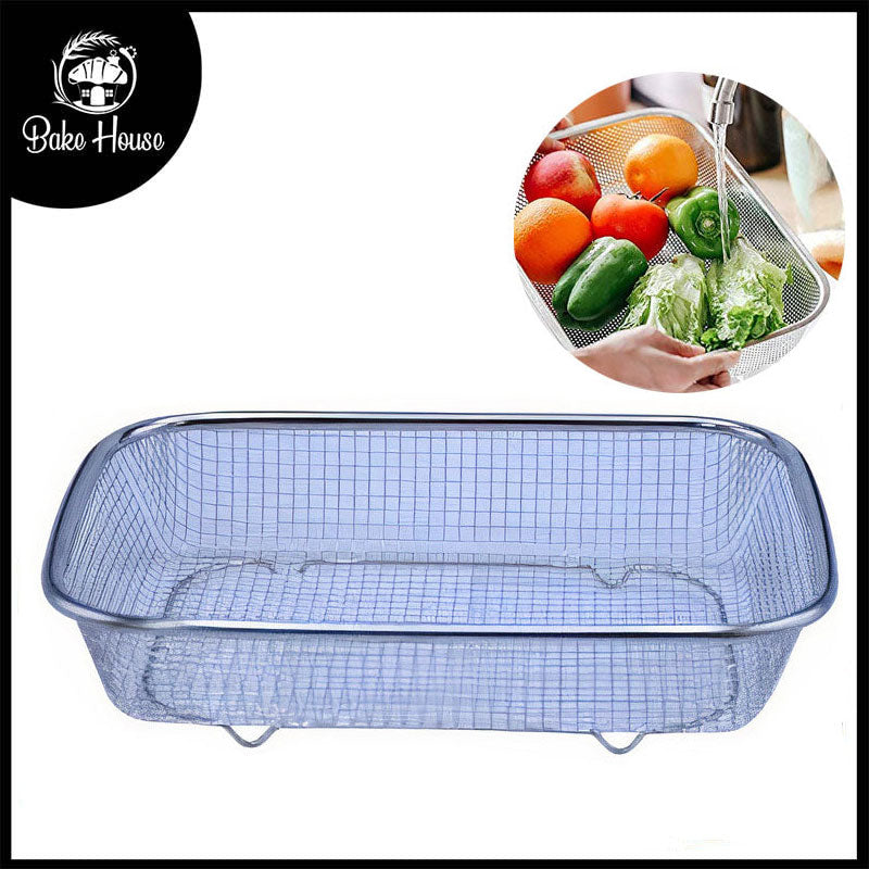 Rectangle Strainer Stainless Steel Fruit & Vegetable Basket 37x27x7.5 cm