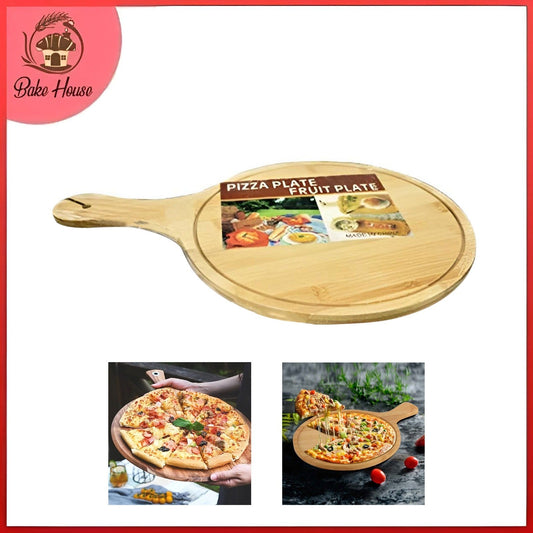 Wooden Pizza Serving Plate 35cm with Handle