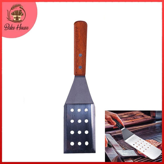 Perforated Griddle Spatula Stainless Steel, Wooden Handle Small