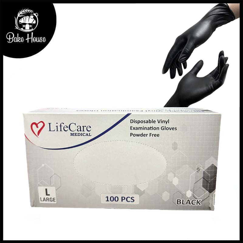 Black Disposable Vinyl Gloves – Powder Free (100 Pcs, Large Size)