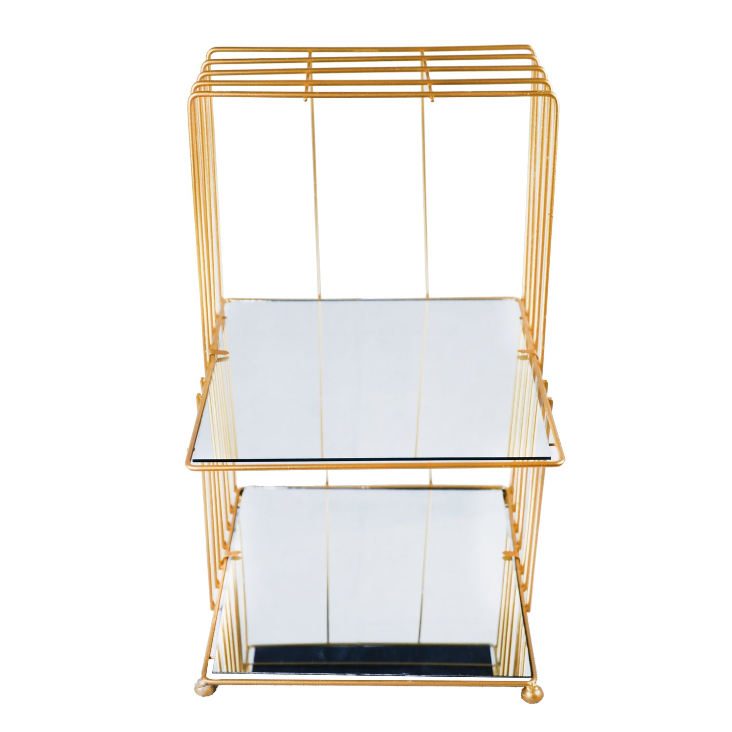 2 Tiers Square Mirror Base Bird Cage Style Desserts & Cosmetics Organizer