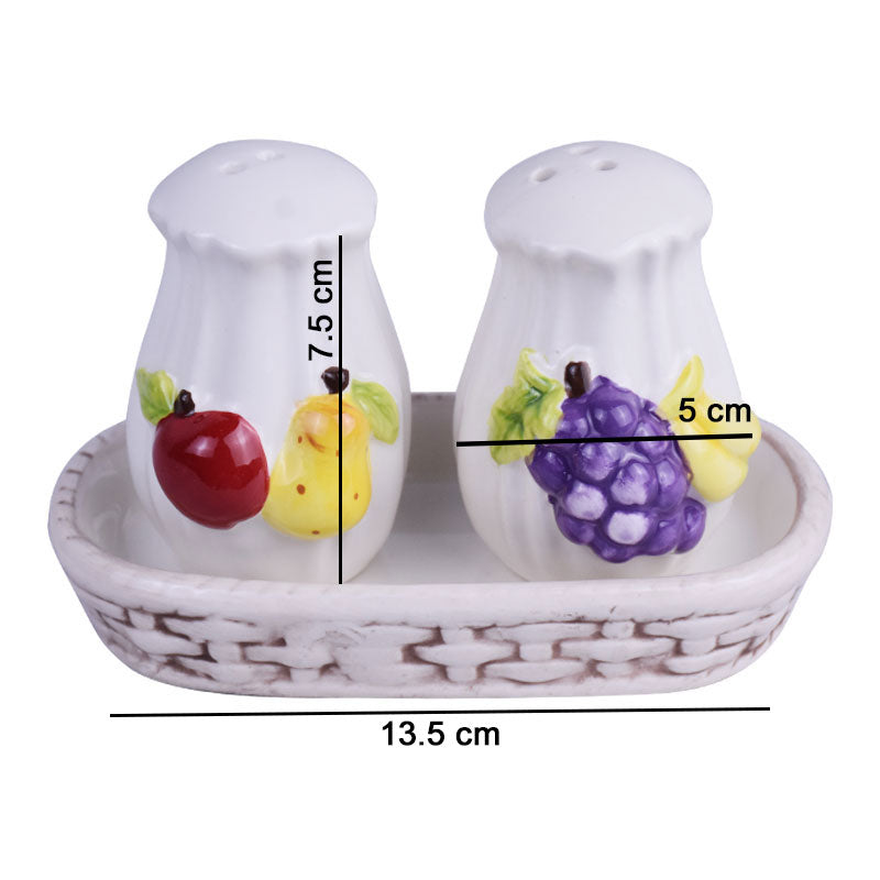 Ceramic Fruits Design Salt And Pepper Shakers Set With Tray