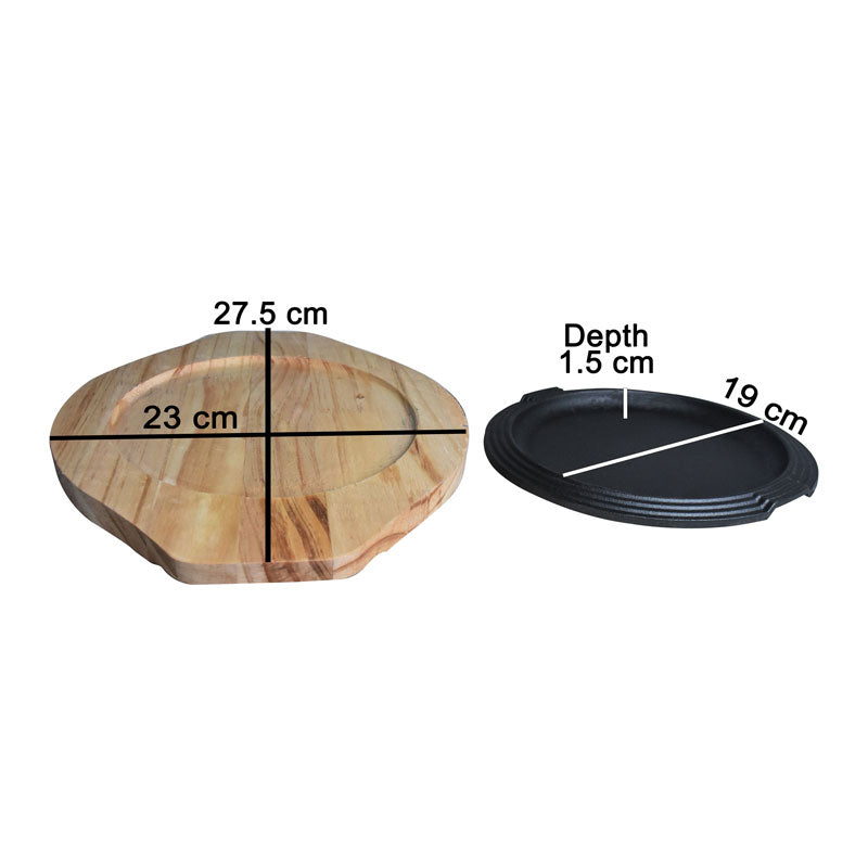 Round Cast Iron Sizzler Plate 19cm With Wooden Base