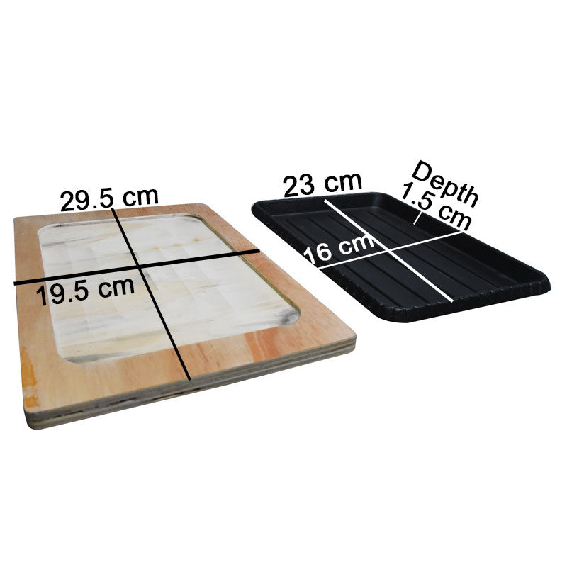 Rectangle Cast Iron Sizzler Plate With Wooden Base