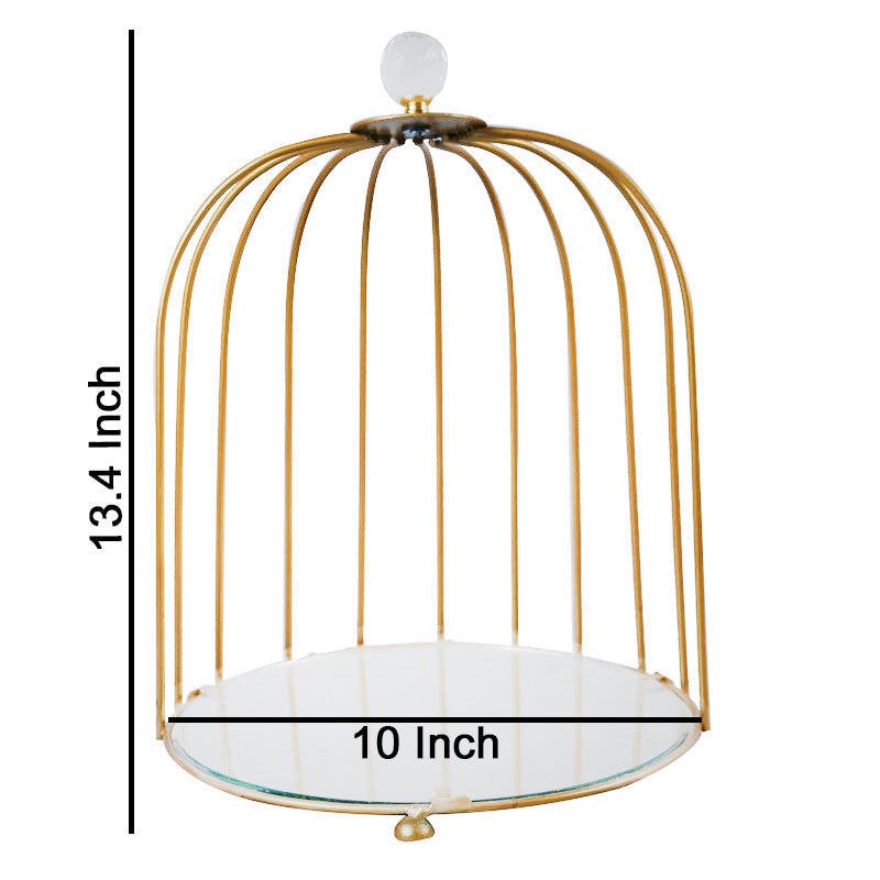 Round Mirror Base Bird Cage Style Desserts & Cosmetics Organizer