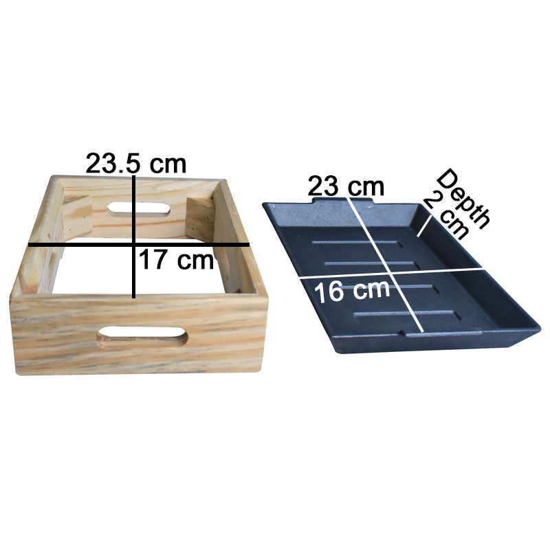 Rectangle Cast Iron Sizzler Plate With Wooden Holder