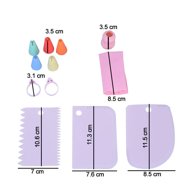 5 Nozzles Set plastic With Coupler, Icing Bag And 3 Cake Scrapers