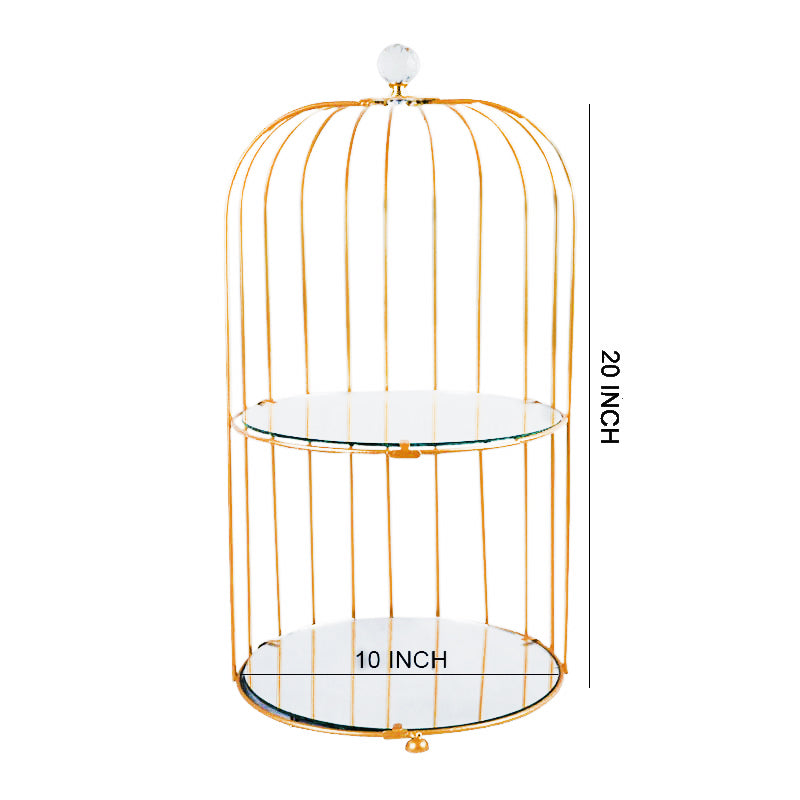 2 Tiers Round Mirror Base Bird Cage Style Desserts & Cosmetics Organizer