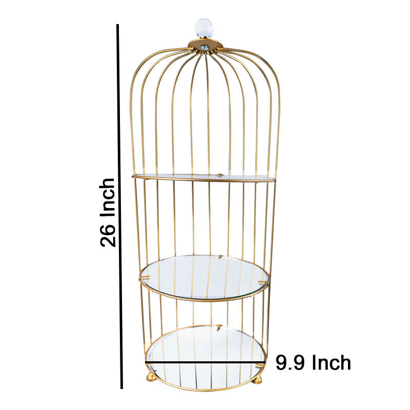 3 Tiers Round Mirror Base Bird Cage Style Desserts & Cosmetics Organizer