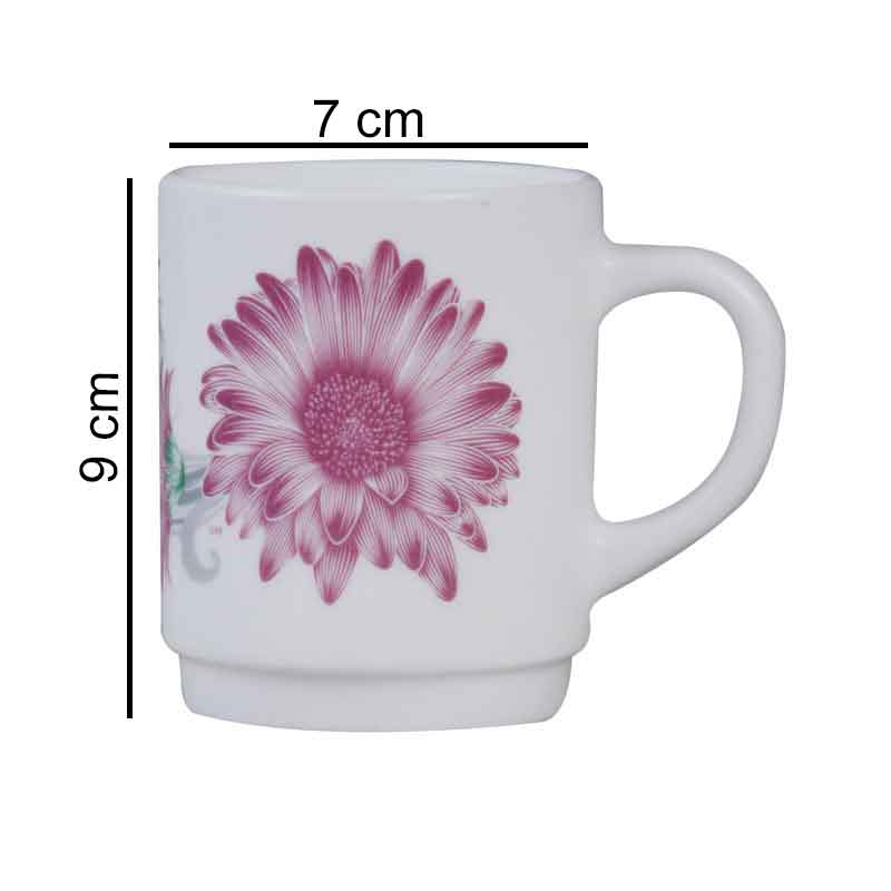 Luminarc Gerbera Flower Design Tea, Milk And Coffee Drinking Cups 6 Pcs Set