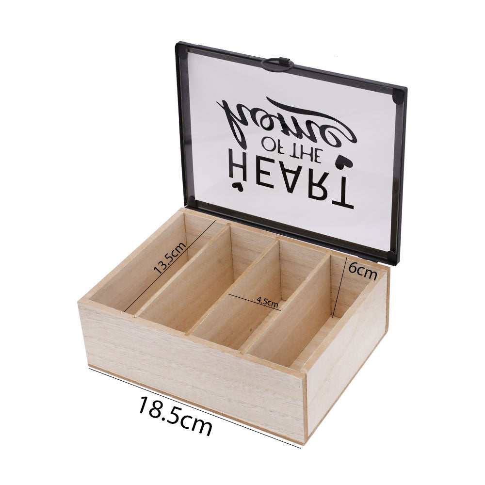 Storage Wooden Box Glass lid 4 Compartments