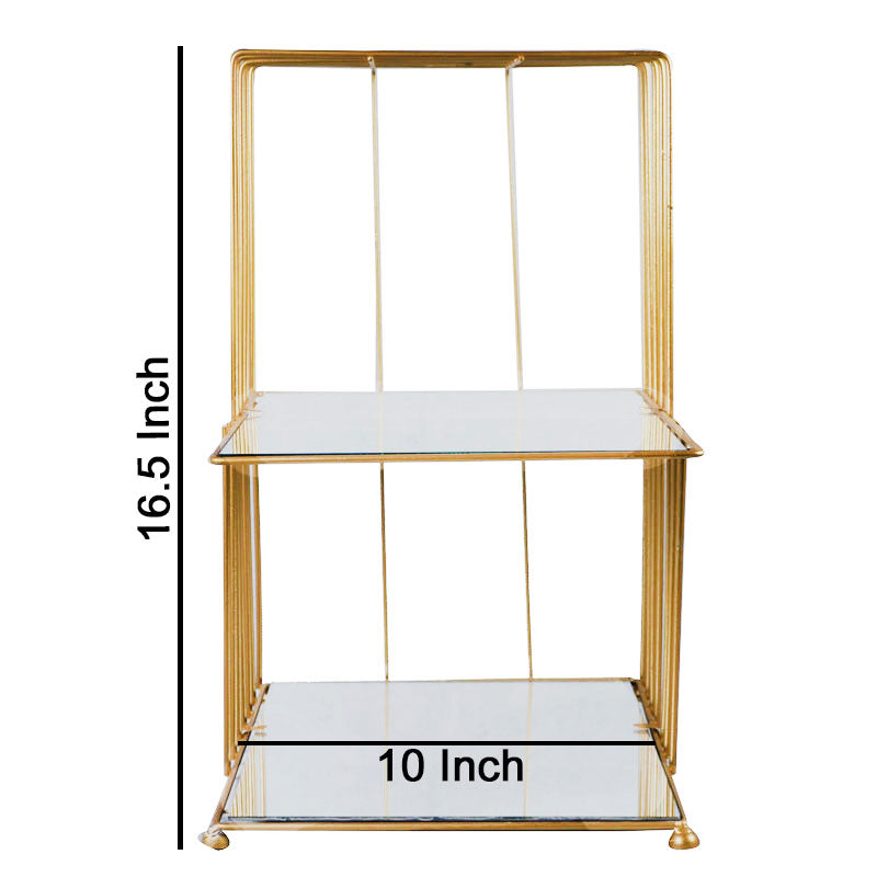 2 Tiers Square Mirror Base Bird Cage Style Desserts & Cosmetics Organizer