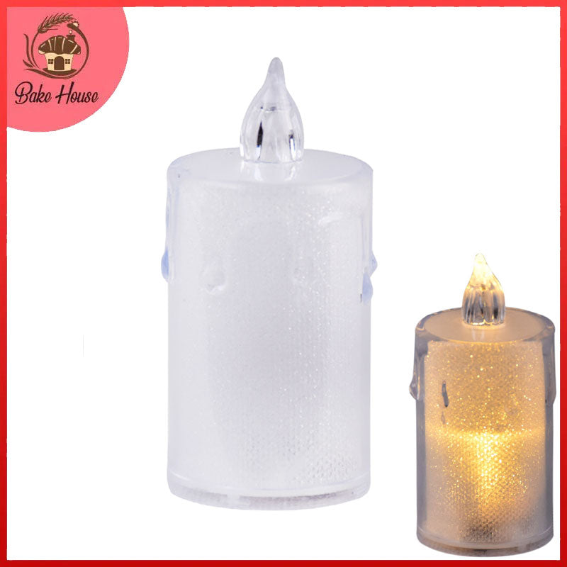 Glitter Effect Transparent Plastic Flameless Led Candle Decor 8cm
