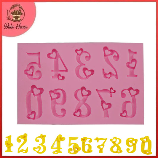 0 to 9 Numbers with Hearts Silicone Fondant & Chocolate Mold