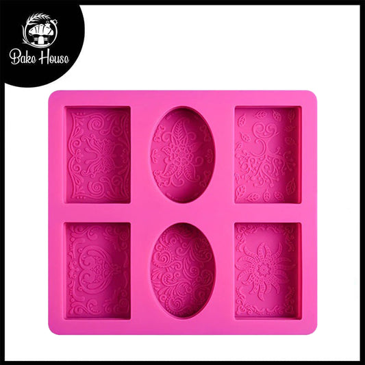 4 Rectangle & 2 Oval Shapes Designed Silicone Soap Mold 6 Cavity
