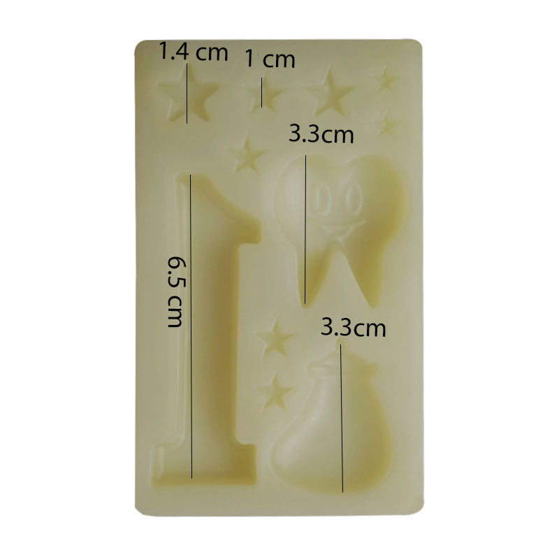 1 Year Old Baby Theme, Feeder, Tooth & Stars Decoration Silicone Fondant Mold 11 Cavity