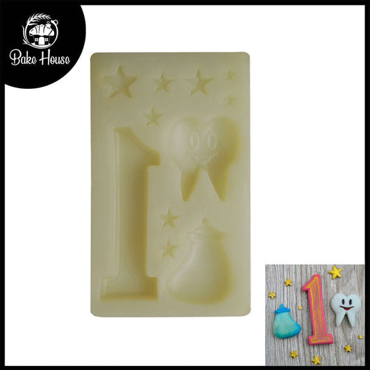 1 Year Old Baby Theme, Feeder, Tooth & Stars Decoration Silicone Fondant Mold 11 Cavity