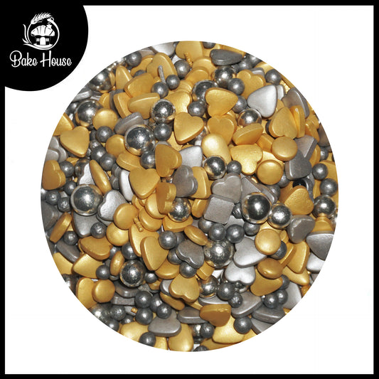 Bake House Silver Gold Heart Mix Sprinkles