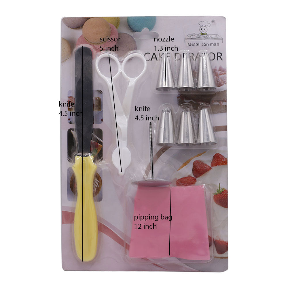 6Pcs Nozzle With Icing Bag, Flower Nail, Pallet Knife & Lifting Scissor