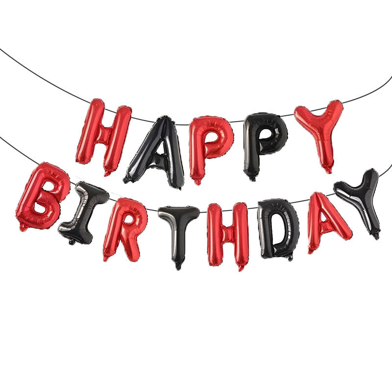 Happy Birthday Red & Black Letters Shape Foil Balloons Wall Banner For Party Decoration