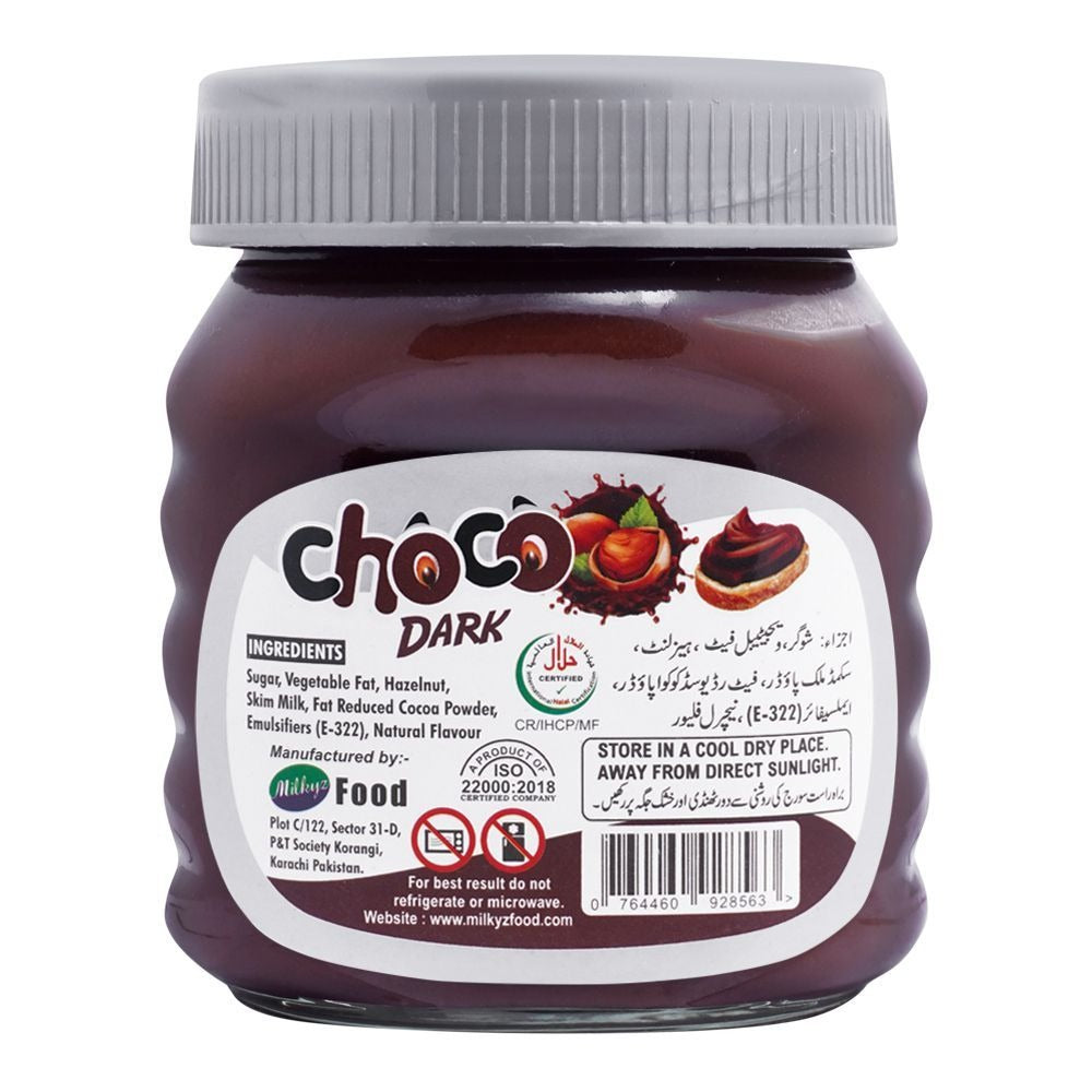 Milkyz Food Choco Dark Double Chocolate Spread With Hazelnut 350g Jar Bottle