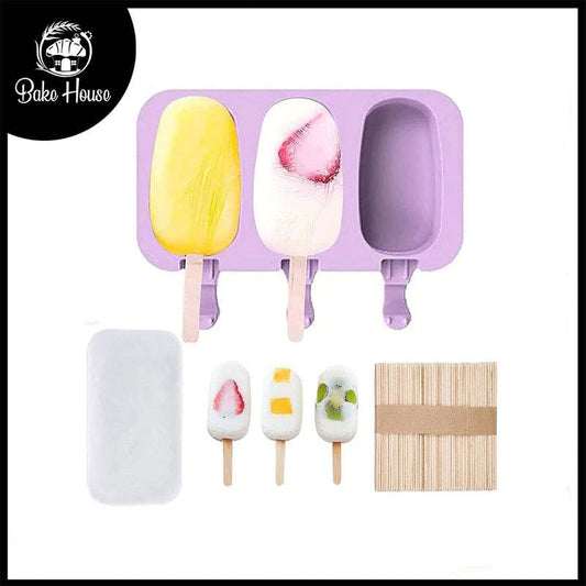 Popsicle Mold Silicone 3 Cavity With 50Pcs Sticks