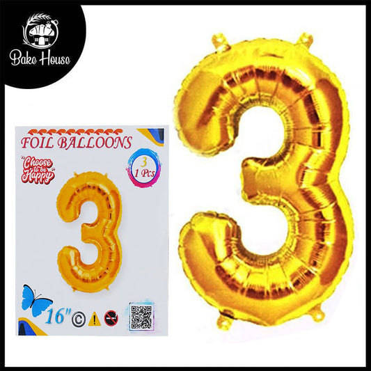 16 Inch Golden Number 3 Foil Balloon for Party Decoration