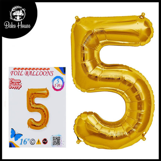 16 Inch Golden Number 5 Foil Balloon for Party Decoration