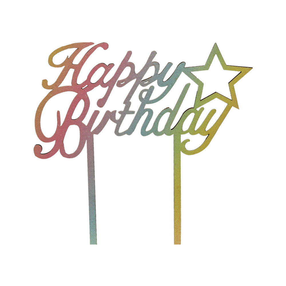 Happy Birthday Cake Topper Multicolor In Star Design