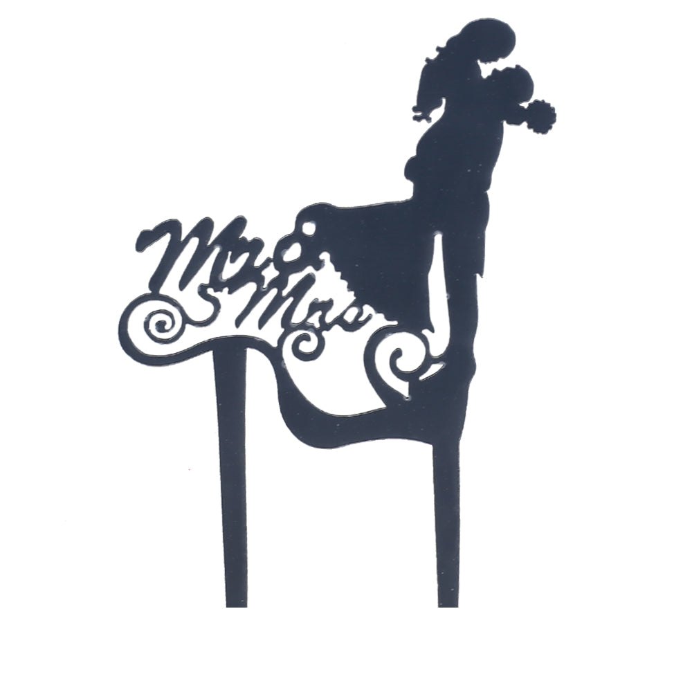 Mr & Mrs Cursive Letter Couple Cake Topper black