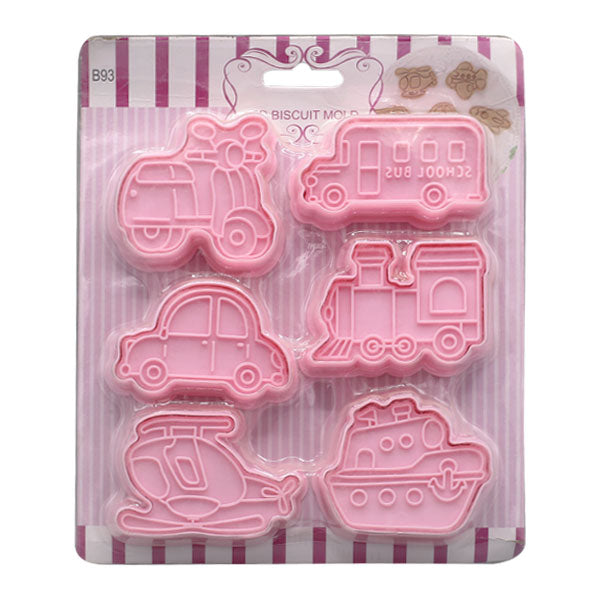 Transport Vehicle Cookie And Fondant Plastic Cutters With Stamps 6 Pcs Set