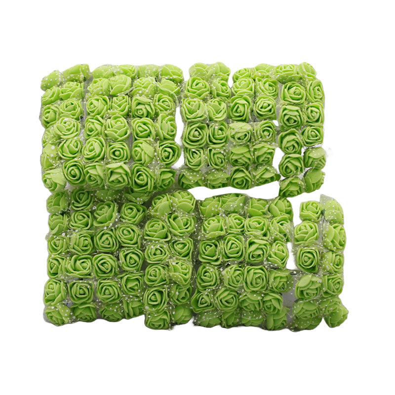 Artificial Paper Small Green Rose Flower Topper 144Pcs set