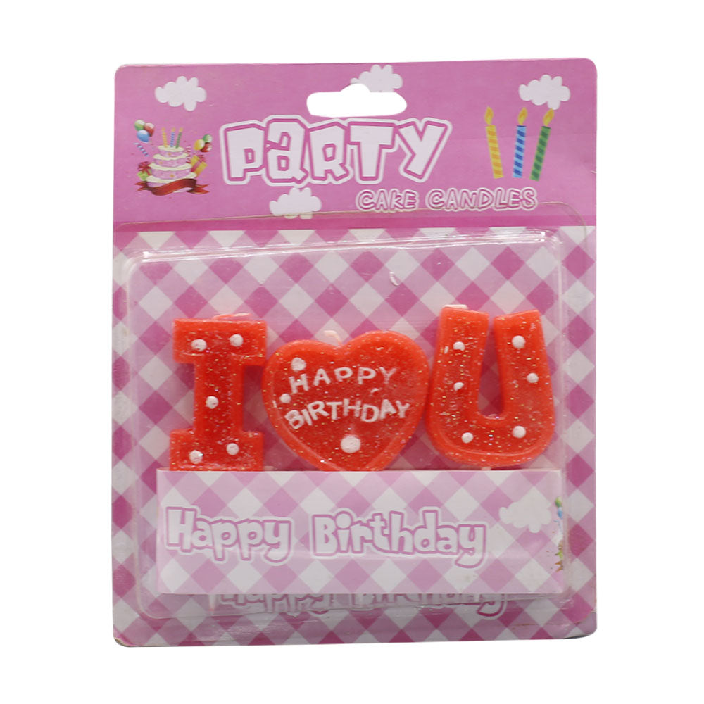 I Love U Happy Birthday Cake Candles Design 2 (Red)