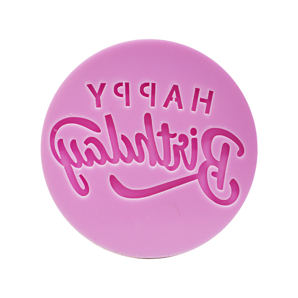Happy Birthday Pink Fondant Stamp Plastic (Design 8)