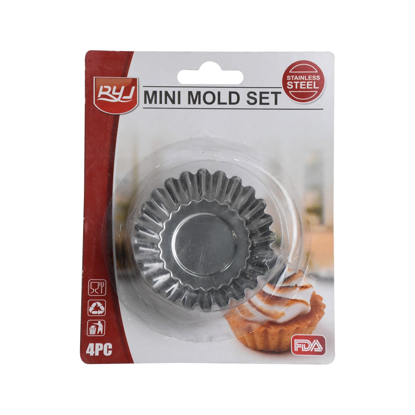 Mini Tart Pan Silver 4 Pcs Set 6.4cm