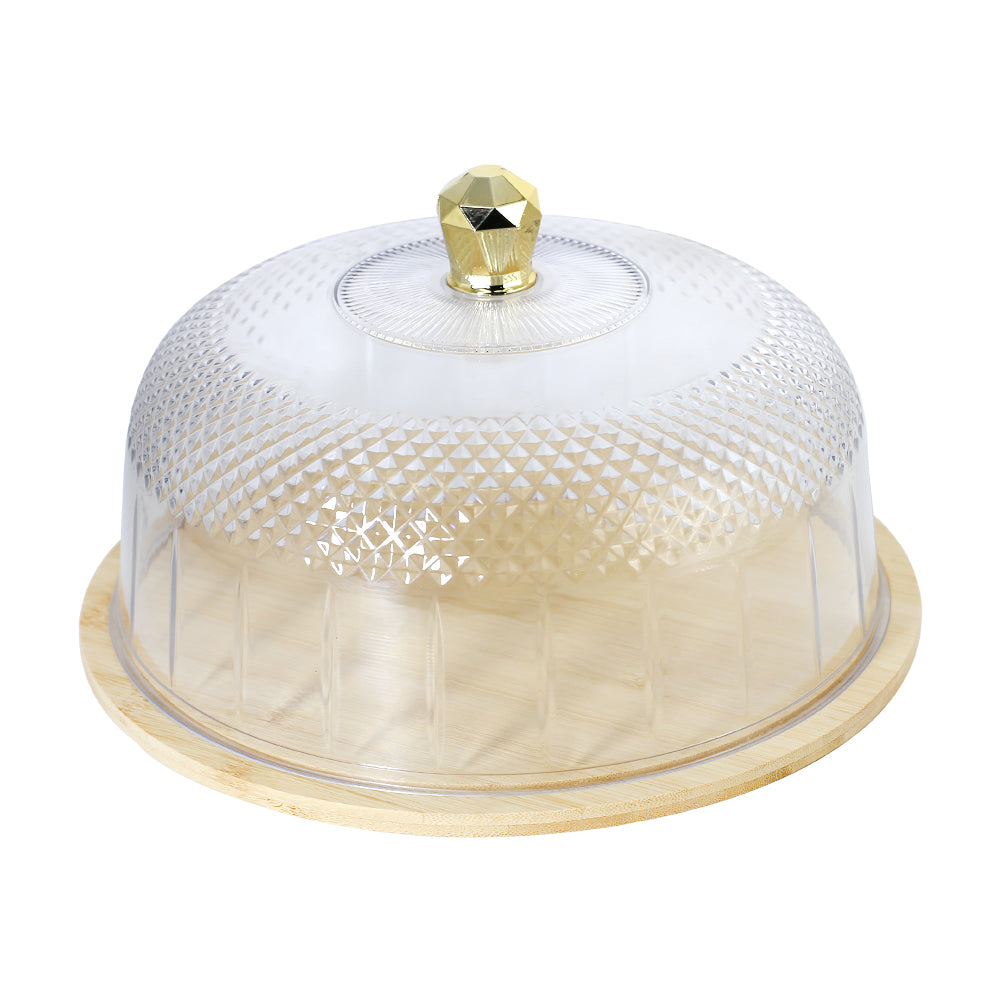 Acrylic Cake Dome With Bamboo Wooden Base 31.5cm