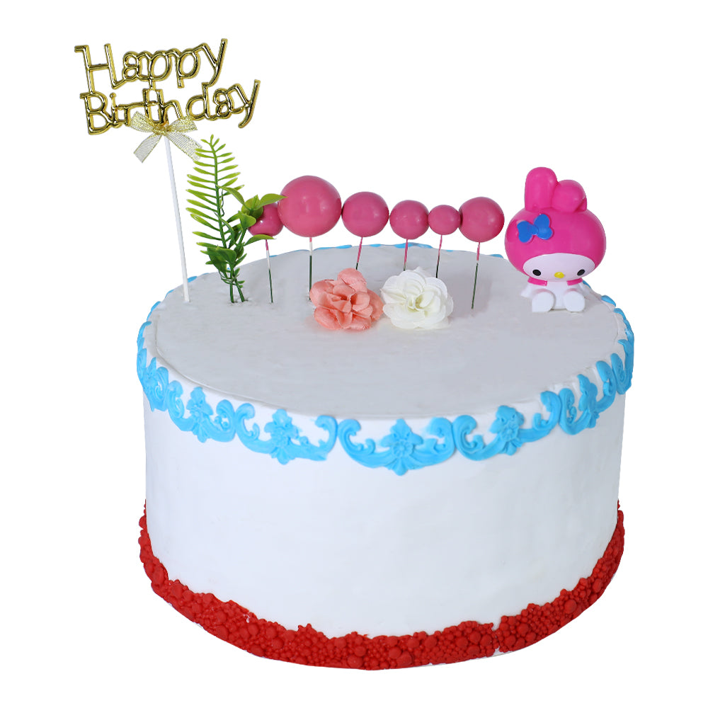 Happy Birthday Cake Topper Golden With Faux Ball, Leave, Flower, And Pink Doll 11pcs Set