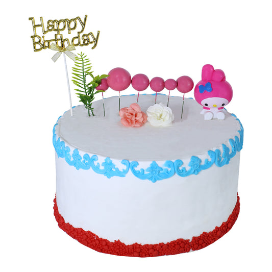 Happy Birthday Cake Topper Golden With Faux Ball, Leave, Flower, And Pink Doll 11pcs Set