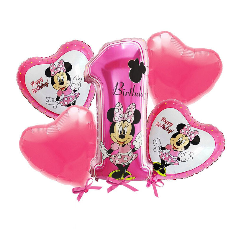 1st Birthday Disney Minnie Mouse Foil Balloon 5 Pcs Set For Birthday Party Decoration