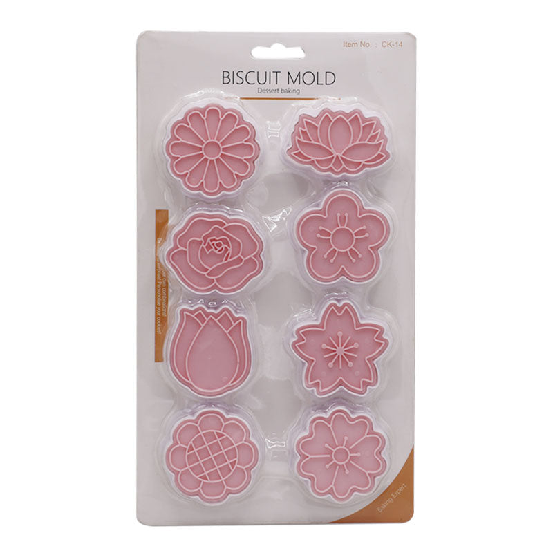 Different Flower Theme Cookie And Fondant Plastic Cutters With Stamps 8 Pcs Set