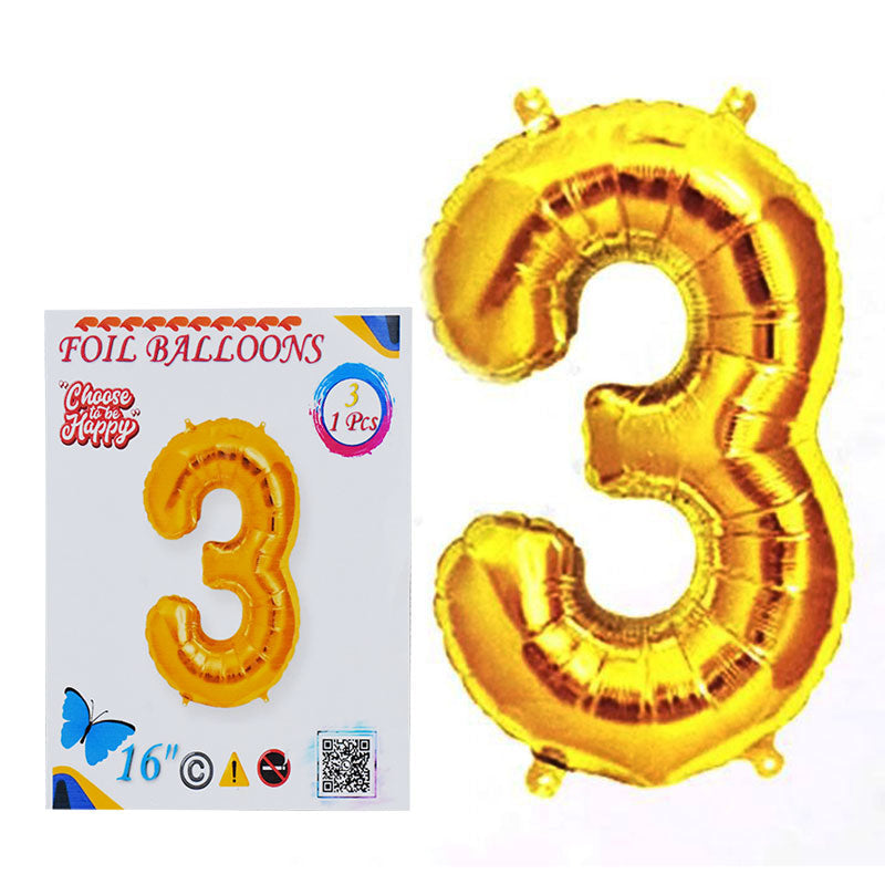 16 Inch Golden Number 3 Foil Balloon for Party Decoration