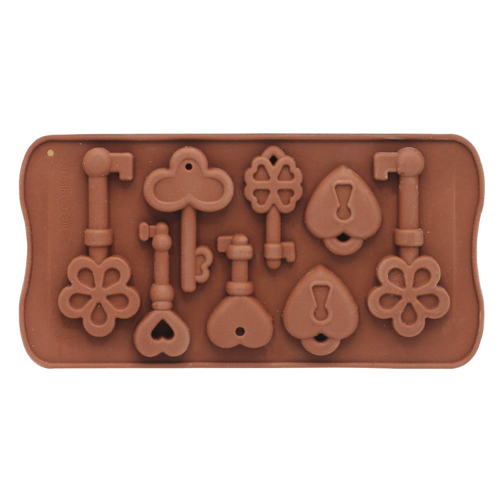 Lock & Key Flower Heart Design Chocolate Silicone Mold 8 Cavity